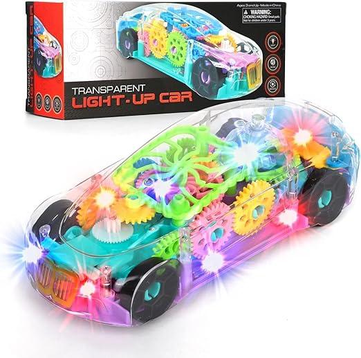 Transparent Light Up Police Car with Flashing LED Lights, Siren Sounds, Moving Gears & Bump-and-Go Action – Fun Sensory Vehicle & Perfect Christmas, New Year & Birthday Gift for Toddlers, Boys & Girls