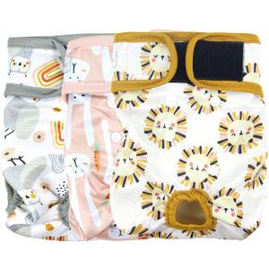 Langsprit Washable Female Dog Diapers (3 Pack) -Doggie Reusable Diapers for Doggy Puppy Female in Period - Highly Absorbent Dog Heat Panties with Adjustable Snaps (Rabbit, Owl, Lion, Large)