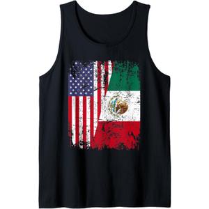 MEXICAN ROOTS | Half American Flag | MEXICO Tank Top (Small, Black)