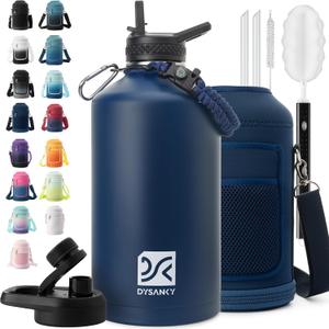 DYSANKY 1 Gallon Water Bottle Insulated | Thickened Stainless Steel Vacuum Metal Water Jug | Portable Sports Large for Gym and Hiking with Straw, Carrier Bag, Handle Strap | BPAFree 128 oz