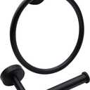 2pcs Matte Black Toilet Paper Holder and Towel Ring Set, Stainless Steel Hand Towel Holder and Towel Hanger with Hardware Pack