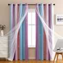 XiDi Girls Curtains for Bedroom, Purple Rainbow Blackout Curtains fo Kids Room Decor, Princess Unicorn Wall Decals Pink 63 Inches Long 34 Wide 1 Panel (34"W x 63"L (Pack of 1), Pink Purple)