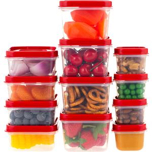 IRIS USA 24 PC Plastic Food Storage Containers With Lids | 12 Extra Small Containers & 12 Lids | For Sides Snack Fruit Dips Condiments, Microwave Dishwasher Freezer Safe, Clear/Red