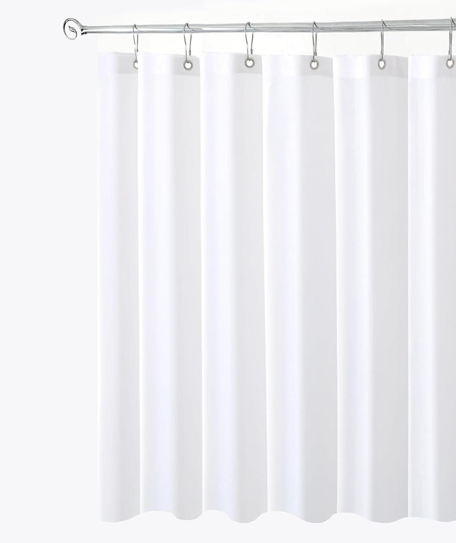 Biscaynebay Fabric Shower Curtain Short Stall Liners 72" W X 65" L, White Water Resistant Bathroom Curtains, Rust Resistant Grommets Top Weighted Bottom Machine Washable