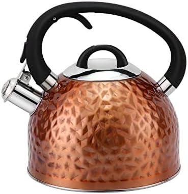 HRHongRui Copper Tea Kettle Stainless Steel Teapot Whistling Kettle Unique Button Control Kettle Outlet Loud Whistle Food Grade Teapot 3.2 Quart / 3 Liter Bronze