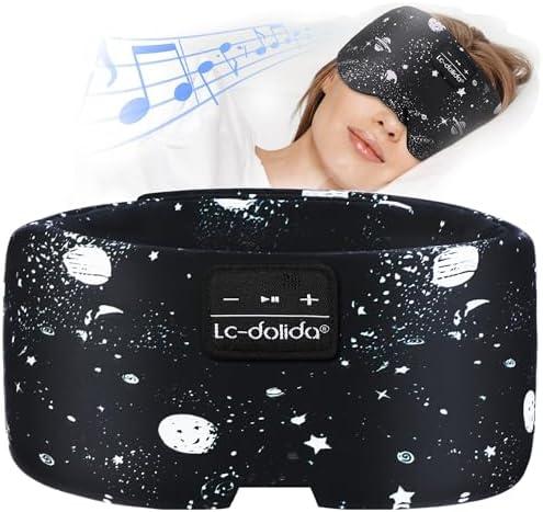 LC-dolida Sleep Mask with Bluetooth Headphones, Extra Large Silk Eye Mask for Sleeping Side Day Sleepers, Sleep Headphones Bluetooth 5.4 for Women Men with Thin Speaker, Blackout, Comfort, Microphone