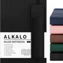 3 x Lined Journal Notebook for Work, A5 Stripe Leather Notebook with Polyester Pen Sleeve, 100GSM/160 Pages Thick Paper, Daily Journals for Writing, School, Note Taking, Business, Travel, College Ruled (Black)