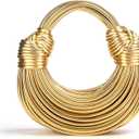 Hand-Woven Bread Women's Clutch Top Handle Satchel Shoulder Crossbody Creative Noodles Purses Underarm Bag Handbag (Gold)