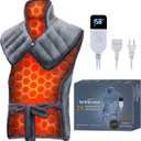 Neck-Back Far Infrared Heating Pad: 2X Graphene and Luxury Plush Electric Heating Pad for Neck Shoulders and Back - 3X Deep Pain Relief for Mom Dad in Full Body - 24 X 37 2H Auto Off (Grey)