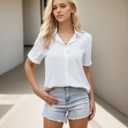 YAMANMAN Women's Button Down Shirt Work Short Sleeve Collared Blouse Classic Loose Tops Office Chiffon Blouse (White, M)