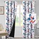 H.VERSAILTEX 100% Blackout Curtains 84 inch Length 2 Panels Set Cattleya Floral Printed Drapes Leah Floral Thermal Curtains for Bedroom with Black Liner Sound Proof Curtains, Stone Blue and Coral