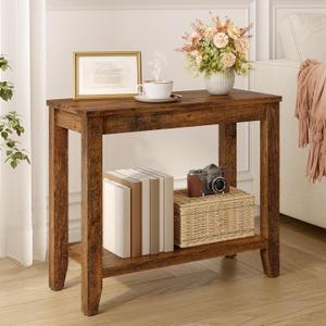 Hoctieon End Table with Double Storage Shelves, Sturdy Wooden Side Table for Living Room, Bedroom, Modern Nightstand Sofa Table for Small Spaces, Rustic Brown