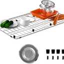 iPEGTOP Sink Rack for Bottom of Sink, Stainless Steel Sink Protector 28-3/4" x 15-3/4" with Rear Drain, Sink Grid Grate with Hole Cover for Kitchen Sink Single Bowl, One-Piece