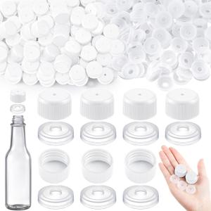 200 Pack Hot Sauce Bottle Screw Caps and Dripper Insert Orifice Reducers Fitments Bulk Leak Proof Replacement Set for 5 oz 10 oz Woozy Bottles Hot Sauce, 100 Caps+100 Stoppers (White)
