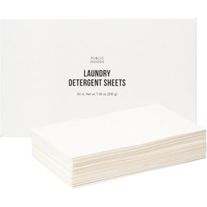 Public Goods Laundry Detergent Sheets | Plastic-Free, Natural Laundry Soap Sheets Made with Soapberry and Aloe | Fresh Linen Scent, HE Safe, Compostable Packaging | 50 Sheets Up to 100 Loads