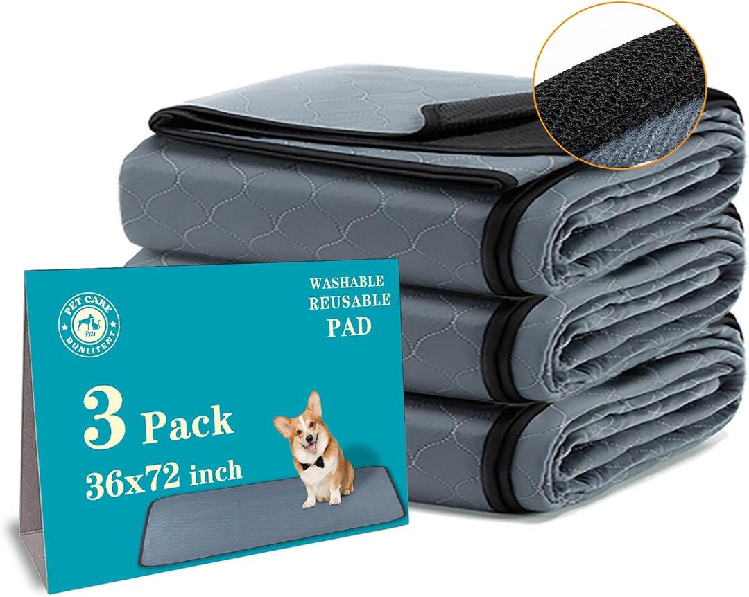 Bunlitent Washable Pee Pads for Dogs 3 Pack, 36x72, Reusable Puppy Pads, Reusable Pee Pads with Quick Dry, Anti-Slip Dog Cat Pee Pads, Whelping Pads, Dog Pen Mat