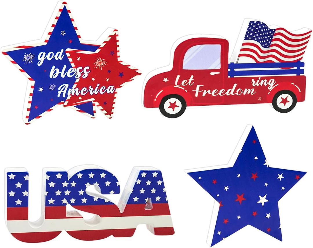 3 x 4th of July Table Decorations, Red White and Blue Patriotic Table Signs for Memorial Day, Independence Day Party, USA Celebration, 250th Anniversary Party Decorations