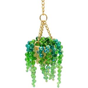 Beaded Plant Succulent Sun-Kissed Car Charm, Crystal Pearls Sun Catcher Hanger, Boho Rearview Mirror Accessories Car Garden Home Window Hanging (1Pcs)
