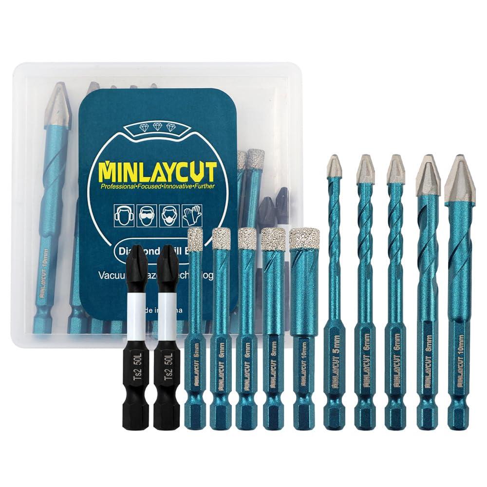 Tile Glass Drill Bits - 12PCS 3/16"-3/8" Diamond Drill Bits Set for Procelain Ceramic Tile Glass Wood Plastic PVC,Drill Bit with 1/4 Inch Quick Change Hex Shank
