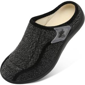 LeIsfIt Mens Slippers Wide Diabetic House Slippers Adjustable Slip On Warm Bedroom House Shoes for Edema Swollen Feet Indoor Outdoor Slipper (Blackpattern) 
Size 11