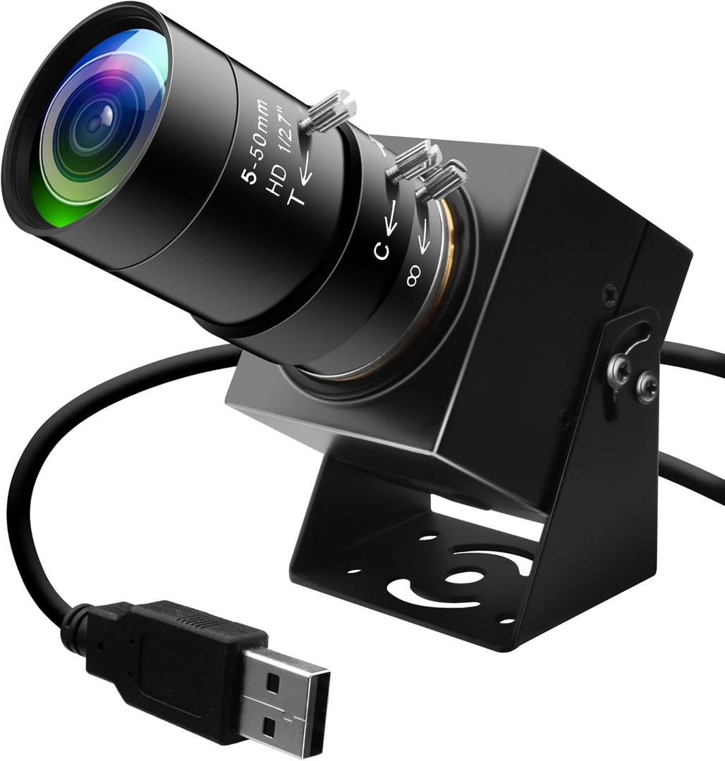 5Megepixels USB Camera 1944P 30fps Color Industrial Telephoto Webcam with CS Mount 5-50mm 10X Manual Zoom Lens PC Computer Camera Plug and Play for Windows Linux Laptop OpenCV