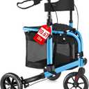 WALK MATE 3 Wheel Rollator Walker with Seat for Slim Seniors, Padded Backrest Lightweight Foldable Travel Walker Ideal for Elderly, 8 Inch Tri-Wheel Modern Mobility Walking Aid Aluminum, Blue