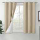BGment Short Blackout Curtains for Bedroom 54 Inch Length, Thermal Insulated Soundproof Room Darkening Curtains for Small Window, Each Drape 42 Inch Wide, Beige, 2 Panels