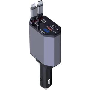 XSEYESX Retractable Car Charger, 120W 4-in-1 PD33W and QC3.0 Ultra Fast Charging car Phone Charger, with 2.6ft Fast Charging Cable, Suitable for iPhone 1716, 15, 14, 13, 12 Pro Max