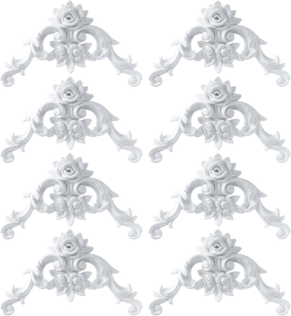 Pangda Corner Wall Molding French Style Wainscoting Panels Flora Moulding Corner Panel Wall Molding Kit for Cabinet Picture Frames Decor, Not Include Glue(8 Pcs,Rose Style)