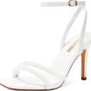 LULLASONG Women's Heels Strappy Ankle Strap High Heels 3.5 Inch Heeled Square Open Toe Sandals for Women, Size 7.5