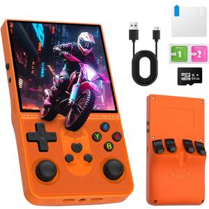 R36 Promax Retro Handheld Game Console, 4.0 Inch Full-Lamination IPS Screen Retro Gaming Console, Linux System, Built-in 64GB Memory, Portable Arcade Video Gaming Console Gift for Adults