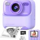 Kids Instant Digital Cameras for Boys and Girls, 1080P HD Dual-Lens Selfie Digital Camera with Print Paper & 32G Card, Christmas Birthday Gifts Toys for Toddler and Teenagers Age 3-16 Years Old, Purple
