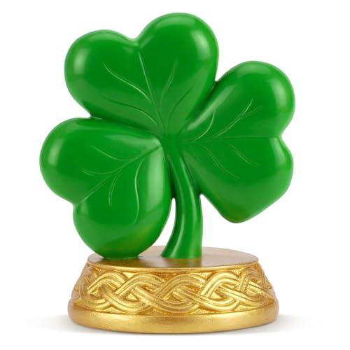 Vicenpal St. Patrick's Day Decor Irish Shamrock Blessing Miniature Figurine 3.15 Inch Green Clover Leaves with Celtic Knot Base Mini Resin Figurine