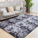 Fluffy Shag Area Rug, 3x5 Tie-Dyed Dark Grey Rugs for Bedroom, Soft Plush Area Rugs for Living Room, Non-Slip Indoor Carpet for Nursery, Study Room, Dressing Room, Home Decor