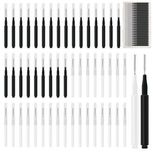 50pcs Brow Lamination Brush Micro Eyebrow Brush with Cap Micro Spoolies for Brow Lamination Portable Mini Spoolies for Eyebrows Extensions Tool, 2 Colors(25 Black+25 White)
