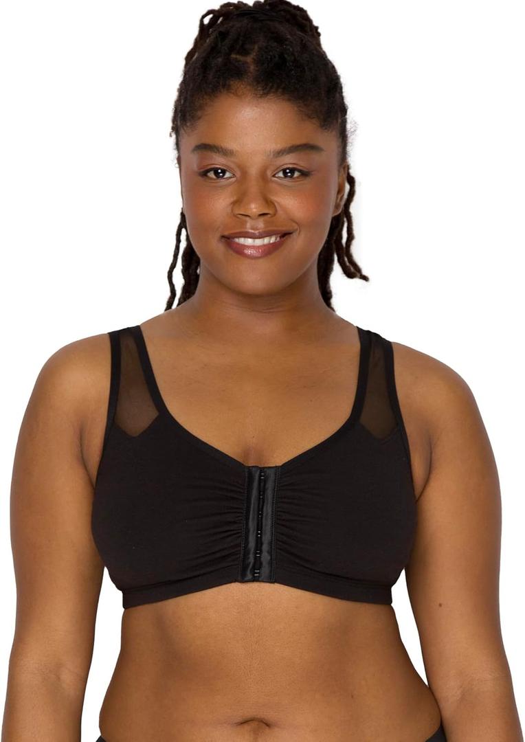 Fruit of the Loom Women's Comfort Front Close Sport Bra with Mesh Straps (36, Black Hue)