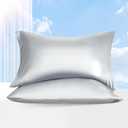 100% Tencel Pillowcase, Hair and Skin Friendly, Soft and SmoothCooling Silk Pillowcases for hot Sleepers,Queen Pillowcases Set of 2,Hair and Skin Friendly,Grey, 20x30In (Gray)