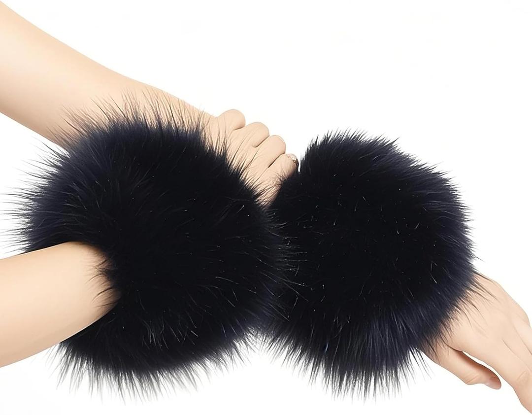 Barelove Women's Faux Fur Wrist Cuffs, Winter Warm Warmers for Halloween Christmas Party Costumes Gifts