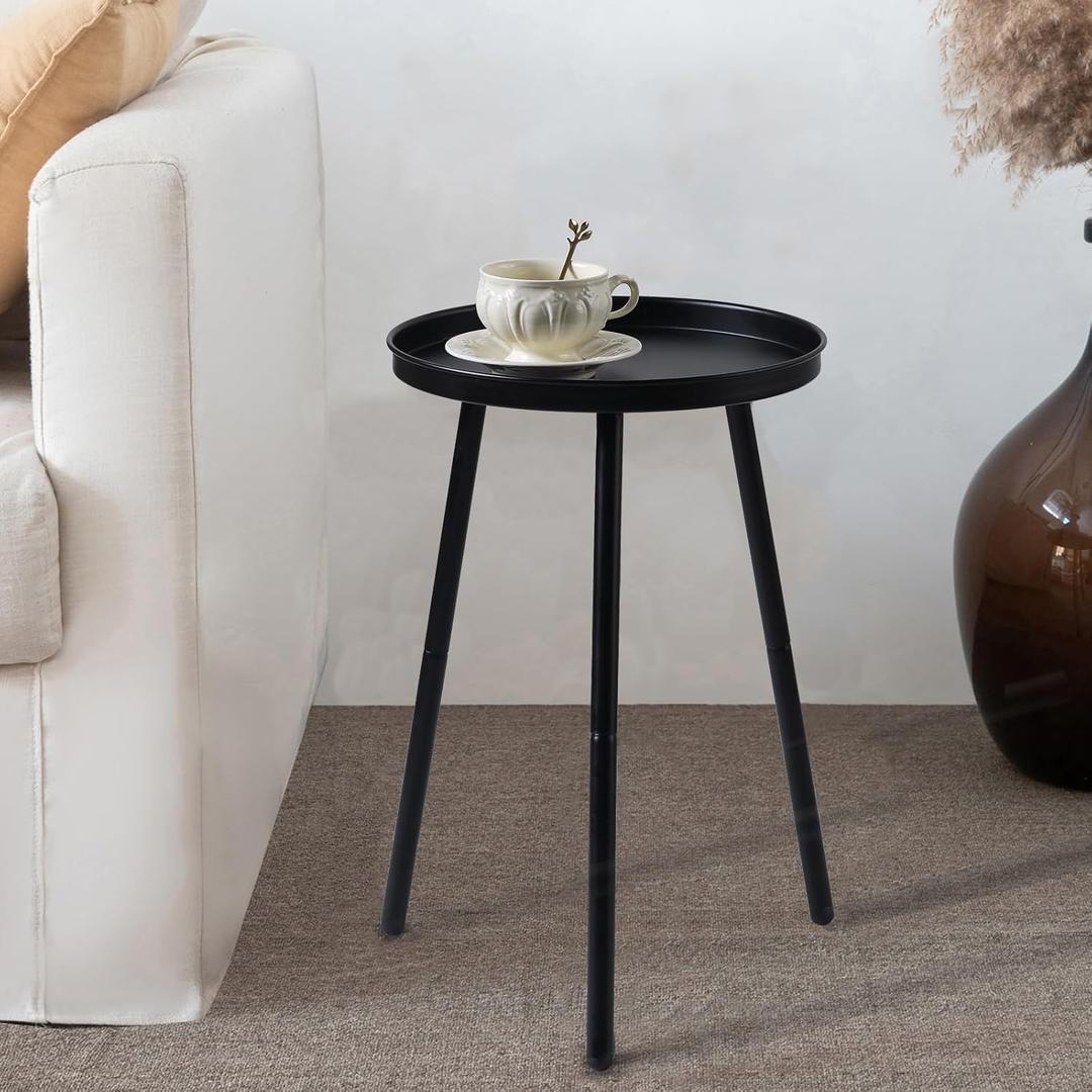 AOJEZOR Side Table: End Table for Any Room - Small Side Tables for Small Spaces All Matte Black with 3 Legged (13''Dia x 19.8''H)