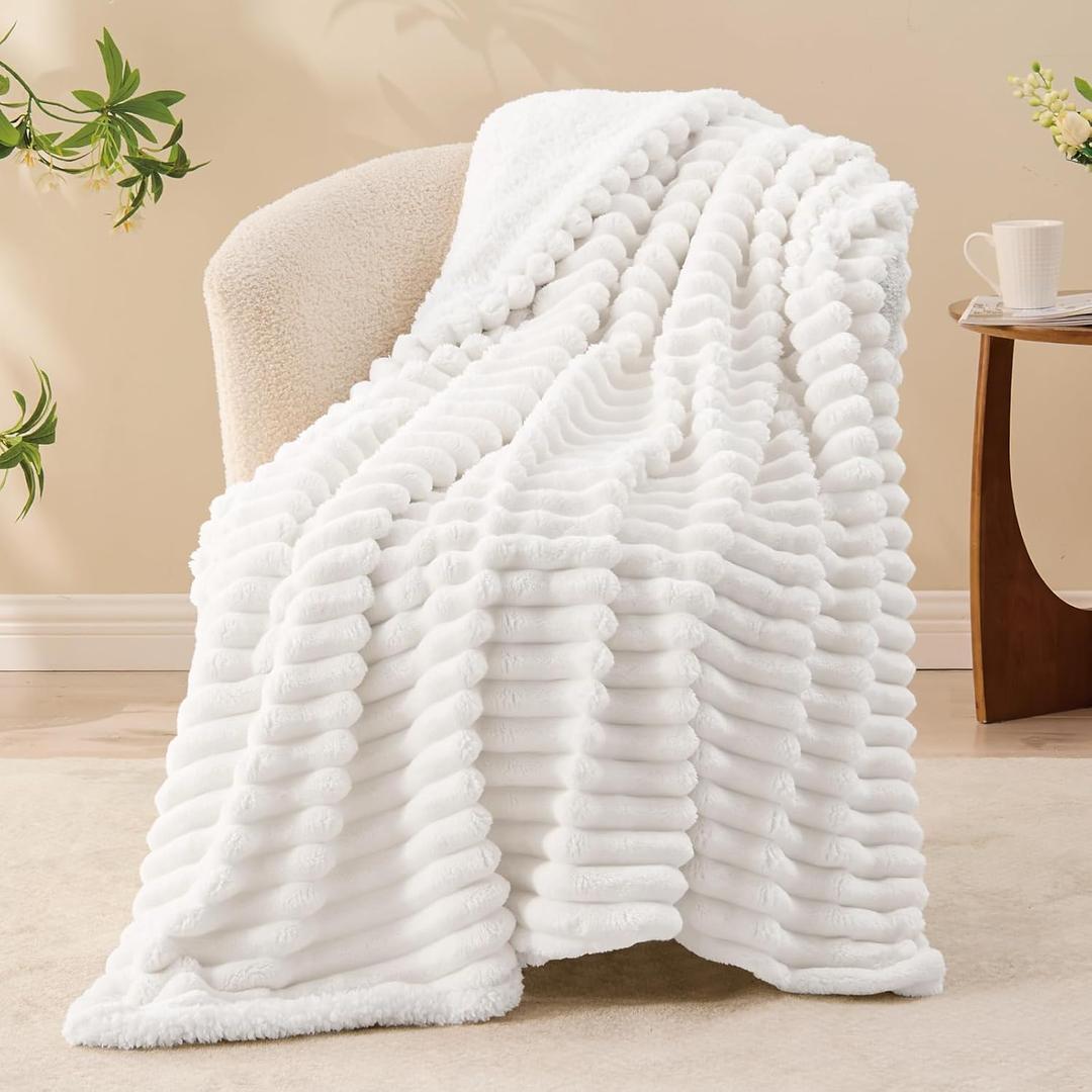 INFIIXSO Sherpa Throw Blanket for Couch - Super Soft & Warm Striped Fleece Blanket, Cozy Plush Fluffy Blanket All Season Use (Off White, 60x80 Inches)