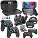 Switch 2 Pro Controller Accessories Bundle for Nintendo Switch 2 (2025), MENEEA 21-in-1 Kits: Wireless Controllers,Carrying Case,Controller Charger Dock,Grips for Joy Con,Steering Wheels for Mario Kart,Protective Cover for Switch 2 (2* Black Controllers) for Sega Master System Games