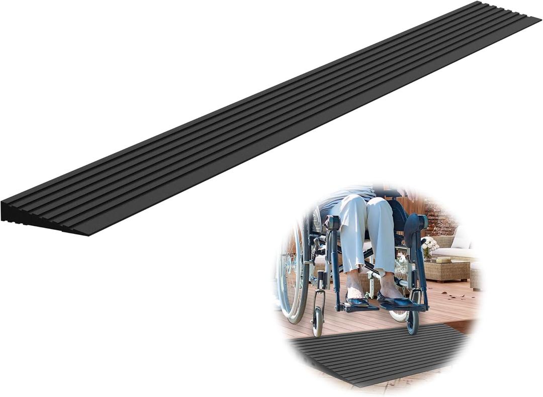 0.6" Rise Threshold Ramps for Doorways, 2000 Lbs Load Capacity, 35.5" Wide Natural Rubber Power Wheelchair Ramp is Adjustable and Cuttable for Doorways, Curb, Sweeper, Power Scooters, Bathroom