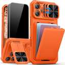 SSLOTSCASE for iPhone 17 Pro Case 2X Privacy Screen Protector, Wallet & Sliding Lens Cover & Kickstand & Credit Card Holder, Military-Grade Heavy Duty Hard Phone Cover for iPhone 17 Pro 6.3'', Orange