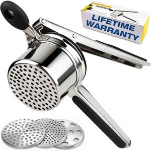 Potato Ricer, AIDOIT Large 15oz Potato Ricer Heavy Duty Stainless Steel Potato Masher with 3 Interchangeable Discs for Smooth and Fluffy Mashed Potatoes