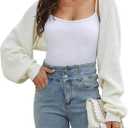 ZUGJAM Women's Cropped Cardigan Bolero Shrug Sweater 2025, Beige, S