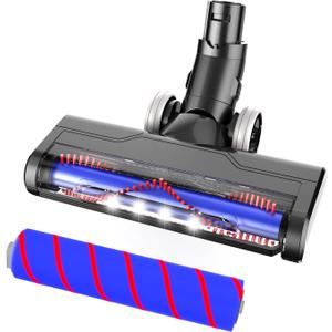 Updated Motorized Brush with Headlights for Dyson V6 Series DC59 DC62 Vacuum Cleaners, Two Rollers Replacement Head of Soft & PP Bristles Roller, Motorhead Attachment for Wood Floor, Carpet Cleaning