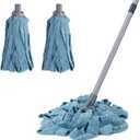 KeFanta Mops for Floor Cleaning,One Mop Handle with 2 Blue Microfiber Cloth Mops Head Replacement,String Wet Mop Refills Compatible with 0.8" Diameter Stick(1 Pole & 2 Heads)