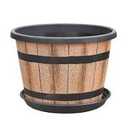 Plant Pots,Whiskey Barrel Planters with Drainage Holes & Saucer, Plastic Decoration Flower Pots Imitation Wine Barrel Design, for Indoor & Outdoor Garden Home Plants (Brown, 8-inch) 