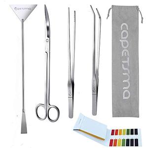 Capetsma Aquascape Long Stainless Steel Plant Tools Set - Aquarium Tweezers, Scissors, Spatula, Algae Scrapers - Fish Tank Cleaning Kit