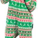 Forever Lazy Footed Adult Onesies, One-Piece Pajama Jumpsuits for Men and Women, Unisex. with Detachable Feet. (XX-Small, Red and Green Holiday Print)